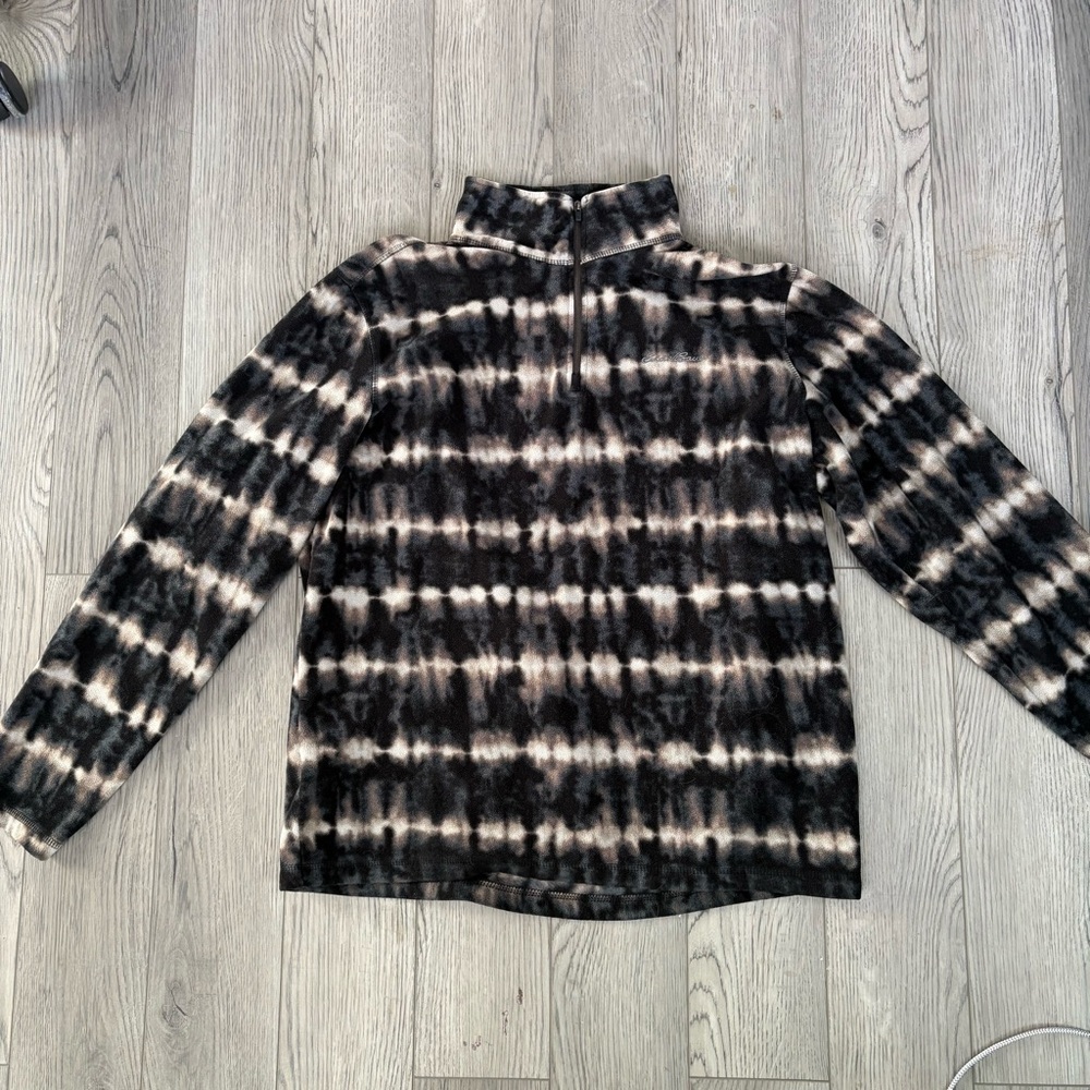 Men’s Eddie Bauer Black and Brown Tie Dye Quarter Zip Size L